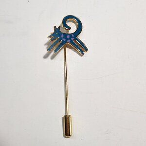 Vintage Gold Tone Laurel Burch Running Dog Stick Pin Teal/Purple Enameling